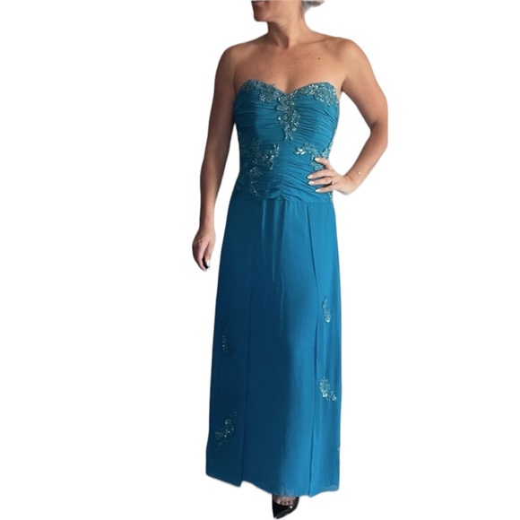 Jovani Teal Strapless Gown - Picture 1 of 5